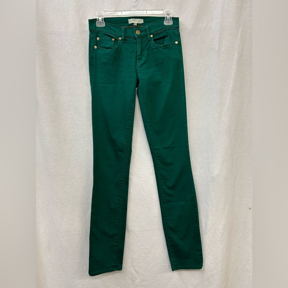 Tory Burch Ivy Super Skinny Low Rise Stretch Jeans Green